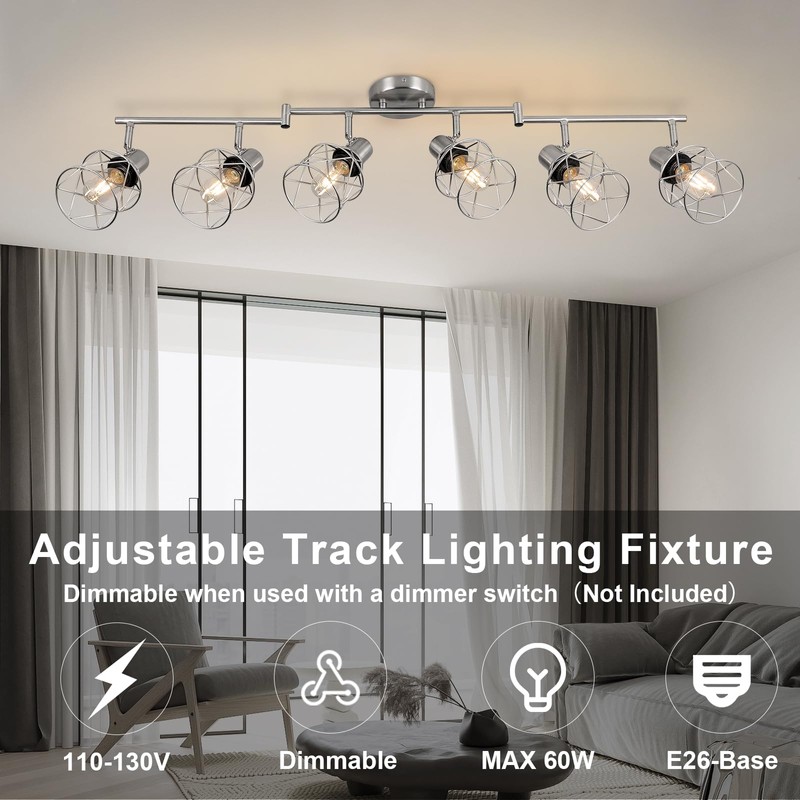 WILON Track Lighting Fixtures, 6-Light Brushed Nickel Flush Mount Track