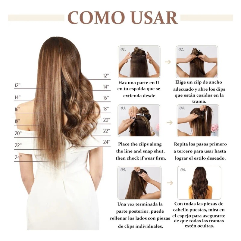 Extensiones De Cabello Ondulado Natural Clip Cortinas 7 Pzas