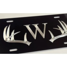 Diamond Etched Products Custom Deer Hunting Antlers Monogram Car Tag Diamond Etched Metal License Plate