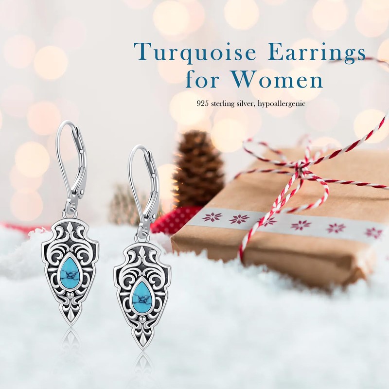 Turquoise Earrings for Women 925 Sterling Silver Filigree Turquoise Dangle