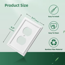 White Decorative Outlet Covers Wall Plates, Light Switch Covers Electrical Switch Plates - Bamboo Fiber Material Receptacle Switch Plate Outlet Cover of various 13 styles (1 Gang Duplex 4 Pack)