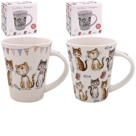 The Leonardo Collection Faithful Friends - Set of 2 Cats Design - Fine China Mugs, LP73797
