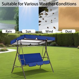Swing Canopy Replacement Cover for Outdoor Patio Porch Swing Chair Waterproof 2/3 Seat Swing Canopy Replacement Top Sun Shade Garden Yard Park Furniture Canopy Cover (Black, 75”×52”×5.9”)