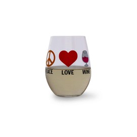 "Peace Love Wine" Stemless Wine Glass | Funny Novelty Drinkware For Home Bar, Hippie Gifts | Oversized Cup For Tea, Margaritas, Cocktails, And Beverages | Holds 20 Ounces