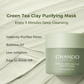 CHANDO HIMALAYA Purifying Green Tea Mask, Natural Facial Clay Mask Deep Pore Cleansing with Green Tea Extract and Portulaca Extract, for Clogged Pores, Detoxifies & Balance Oil, 3.52 fl.oz