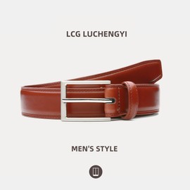LCG LUCHENGYI Mens Genuine Leather Dress Belt Classic Casual Belt with Single Prong Buckle for Jeans Pants Work and Business