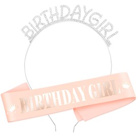 HOWAF Rose Gold Birthday Girl Sash Satin Birthday Sash + Birthday Girl Tiara Birthday Crown Headband for Girls Birthday Decoration Accessories Gift