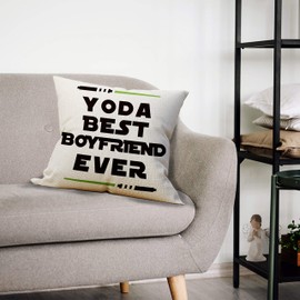 Mancheng-zi Best Boyfriend Ever Throw Pillow Case, Funny Boyfriend Gift, Boyfriend Birthday Gift, Long Distance Relationship Gifts, 18 x 18 Inch Linen Cushion Cover for Sofa Couch Bed