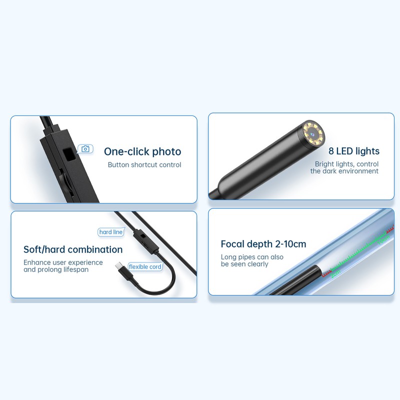 Endoscope Camera with Light 5MP HD IP67 Waterproof Sewer Inspection