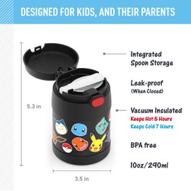 THERMOS FUNTAINER - Tarro de acero inoxidable aislado al vacío para niños con cuchara, 296 ml, Pokémon