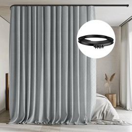 MaKefeile Ceiling Curtain Track Set - Room Divider, Flexible Track, Blackout Curtain, W120 x H96 Inch, 1 Panel Light Grey