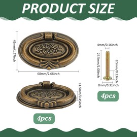 PH PandaHall 4 Pack Antique Drawer Pulls Handles, Oval Dresser Drawer Pulls 6.8cm Vintage Cabinet Pulls Cabinet Knobs Shabby Chic Pulls for Dresser Vanity Nightstand Cupboard Wardrobe, Antique Bronze