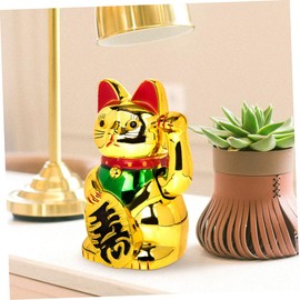 Garneck Waving Hand Home Decor Gold Decor Welcoming Cat Ornament Home Desktop Decoration Feng Shui Cat Cat Statue Wealth Cat Statue Plastic Car Cat Accessories