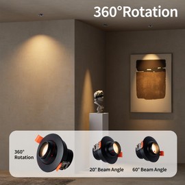 Aisilan 3 Inch LED Recessed Lighting CRI 97, 20°-60° Zoomable Gimbal Down Light, 7W COB Black Eyeball Can Lights with Junction Box, Anti Glare Recessed Light for Living Room Hallway Corridor