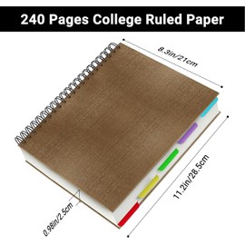 Yarotm A4 Notebook with Dividers - Spiral Bound Notepad A4 with 120 Sheets - Wirebound Hardback Journal Lined 7mm with 100GSM Cream Paper for Business, Office, School, Brown