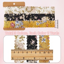 CABODYALS 3 Rolls 5.49M 25mm Flower Printed Ribbon Set Vintage Double Face Colorful Floral Pattern Wavy Edge Polyester Fabric Ribbons for Sewing Wedding Home Decor Gift Wrapping Diy Craft Supply