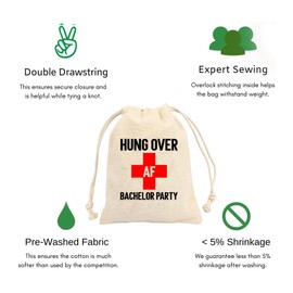 MS Hangover AF Bachelor Party printed Party Favor bags - Cotton Drawstring closure - Bachelorette hangover kit - Recovery Kit Wedding Party Gift Bags - 5 * 7 Inch bags Set of 10, Off-white, 5*7