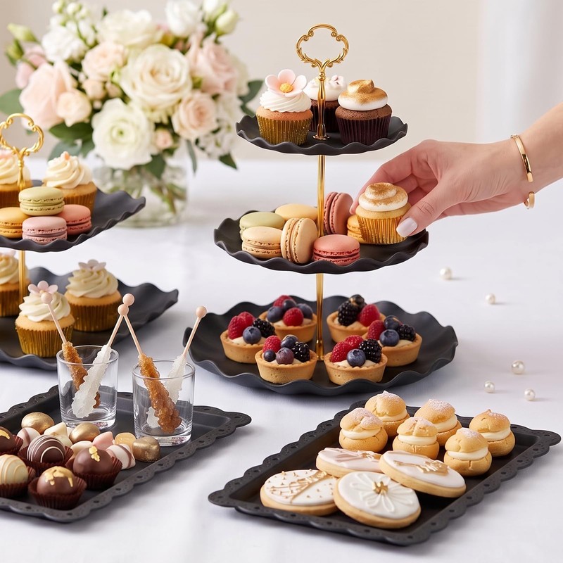 SWEETBLOOM 12-Pack Dessert Table Display Set Black