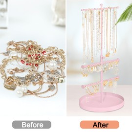 Jenseits Jewelry Holder Organizer Stand, 3 Tier Necklace Organizer Earring Holder Tree, Adjustable Height Jewelry Display Towers, Long Necklaces Bracelets Jewelry Storage Rack Gift For Women, Girls