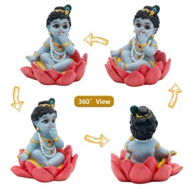 Baby Krishna Statue Car Decor – 2.3”H Hindu God Makhan Chor Statue Mini India Murti Item Home Office Temple Mandir Shrine Altar Pooja Decor Diwali Puja Gifts for Indian Friends Relative