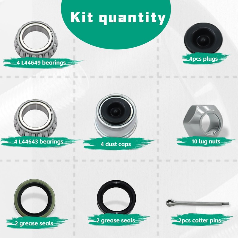 2 Sets 2000lb Trailer Hub Kit 5 Bolt 4.5" Trailer