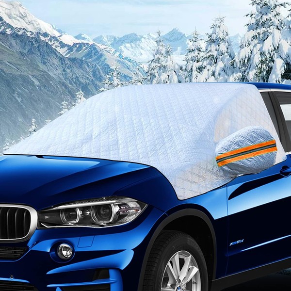 ZSMJAER Windscreen Cover for Car 225 x 120 cm, Large Windscreen Protection with Practical Magnets, Foldable Windscreen Cover for Against Snow, Frost, Dust, Sun