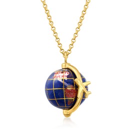 Ross-Simons Italian Multi-Gemstone World Travel Globe Pendant Necklace in 18kt Gold Over Sterling. 18 inches