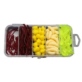 161Pcs Plastic Fishing Bait Maggot Shape Fishing Lures Artificial Lifelike Maggot Soft Bait Shad Earthworm Corn Fishing Lures for Freshwater Saltwater