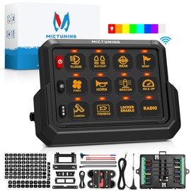 MICTUNING P1s Wireless 12 Gang Switch Panel, Remote Control Range Up to 265FT 5-Level Brightness Multifunction Toggle Momentary Strobe Circuit Control Relay System Box for Off Road Truck SUV UTV RV