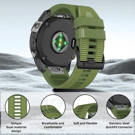 RosMank 22mm Quickfit Watch Band Compatible with Garmin Fenix 8/Fenix E 47mm/7 Pro/7/6 Pro/6, Silicone Nylon Replacement Strap for Epix/Approach S70 47mm/MARQ/Instinct 2/Forerunner 965/Descent G1 (Green)