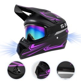 Youth Kids Dirt Bike Motocross Helmet (Goggles Gloves Face Mask) 4PCS Set, DOT Approved Girls Full Face Motorcycle Helmets, ATV BMX MX Mountain Bike Off Road Kid Helmet (Purple, L)