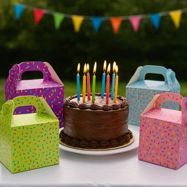 BOEMDRA Birthday Gift Box 15x8x8cm, PK 12, Colorful Confetti Design includes Happy Birthday Labels, Perfect for Candy, Party Favors, Kid’s Celebrations and Activities (PINK)