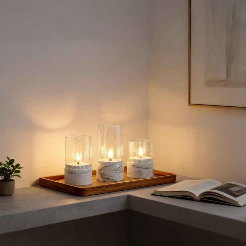 Fanna 3 Flameless LED Candles with Timer Function in Marble