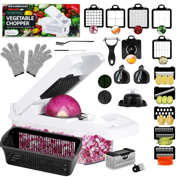 NICKSTOOL 26-in-1 Vegetable Chopper with Container - Stainless Steel Blades