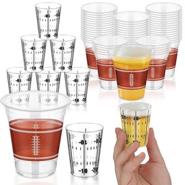 Sunnychicc 80 Pcs 16 oz Football Plastic Cups and 2 oz Shot Glasses Measuring Cup Bulk Disposable Football Cups Football Party Supplies Cocktail Cups Decorations for Football Game Time Supplies