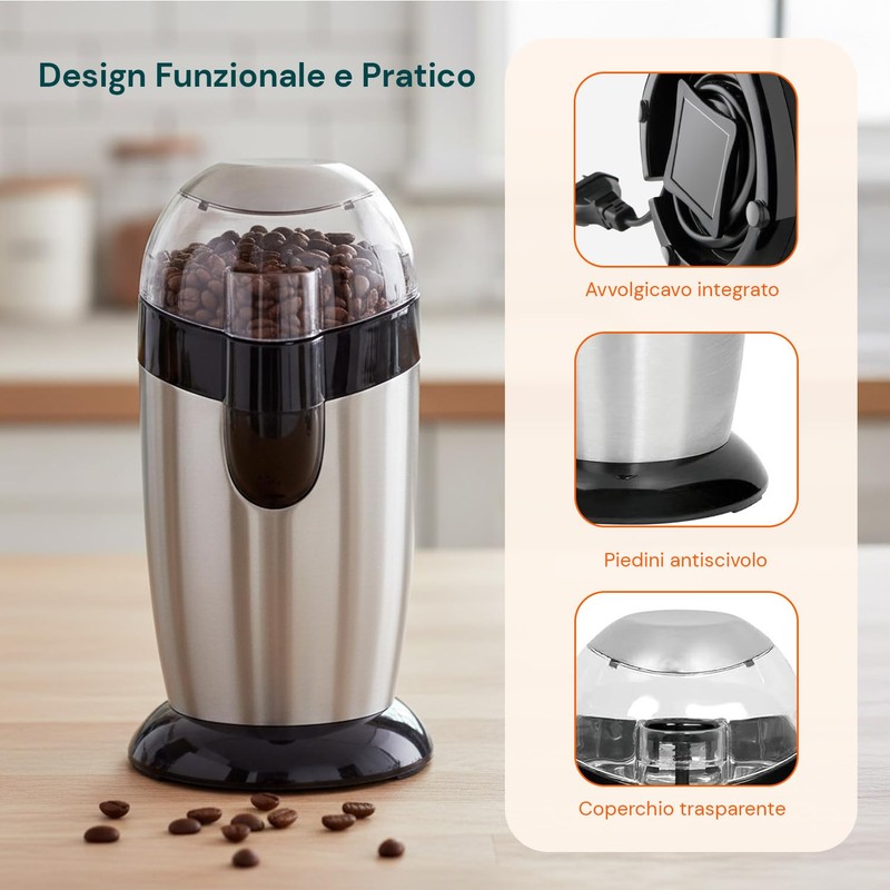 Avilia Trita Caffè Elettrico con Lame in Acciaio Inox e