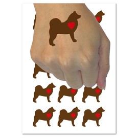 Alaskan Malamute Dog with Heart Temporary Tattoo Water Resistant Fake Body Art Set Collection - 54 1" Tattoos (1 Sheet)