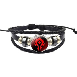 EC Trading Wow Warcraft Game Horde Logo Glass Domed Braided Leather Bracelet