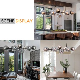 efperfect 8 Lights Modern Chandelier Black Linear Chandelier Light Fixture Sputnik Chandelier Glass Globe Pendant Light Smoke Grey Glass Shades Farmhouse Chandeliers for Dining Room Kitchen