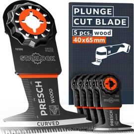 Presch Multitool Blades for Wood 40x65mm 5 pcs. - Starlock Multitool blades for tool-free replacement - Clean, precise results thanks to Japanese toothing & Curved-Tec design - Oscillating Saw Blades
