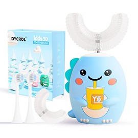 cepillo dental DYCROL eléctrico sónico para niños, 5 modos y 4 cabezales de cepillo para polvo, U-shaped, silicona suave, sostenible, baby blue