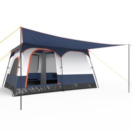 Tangkula 6/8/10-Person Camping Tent with Porch, Large Family Cabin Tent with 2 Rooms, 2 Doors, 2 Mesh Windows, Removable Rainfly, Carrying Bag, Double Layer Tents for Camping (Blue,6-8 Person)