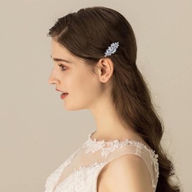 Dervivea Bohemia Rhinestone Hair Clips Barrette Crystal Leaf Hairclip Hairpin Silver Leaf Side Clips Barrette Shining Leave Head Clip Hairpin Bridal CZ Head Clip Hair Accessories for Women (Silver)