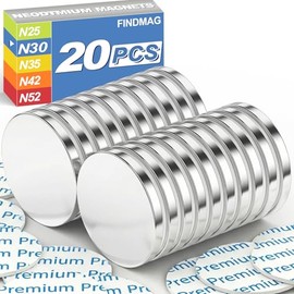 FINDMAG Paquete de 20 imanes de neodimio fuertes con adhesivo de doble cara, potente imán permanente de tierras raras para bricolaje, construcción, ma