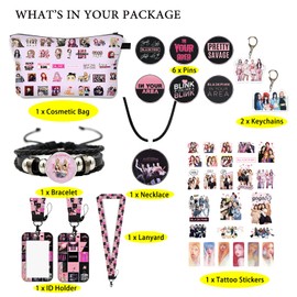 ANIMFANSDE Black Pink K-Pop Fan Item Set - Stickers, Key Chain, Bracelet, Bag, Lanyard, Cards & More - Gift Set for Blink Fans