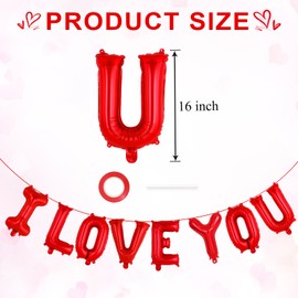 16 Inch I Love You Letter Balloons, Valentines Day Balloons, Love Foil Balloon Banner for Wedding Engagement Galentines Day Bridal Shower Decor (Red-I LOVE YOU)