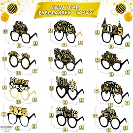 KatchOn, Happy New Year Glasses 2025 - Pack of 12 | New Years Eve Party Supplies 2025 | New Years Eve Glasses for NYE Party Favors 2025 | New Years Glasses 2025 for Happy New Years Decorations 2025