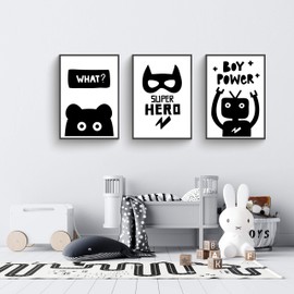 Donari® Poster Children's Room Boys 21 x 30 cm • Children's Room Decoration Boy Set of 4 • Wall Pictures Black and White without Frame Decoration • Wall Decoration Boys Room Picture Set (Set 1)