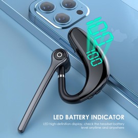 Bluetooth Headset, Single Ear Bluetooth 5.3 Headset, Wireless Headset with Noise Cancellation, Dual Microphone, LED Display, for Driving, Sports
