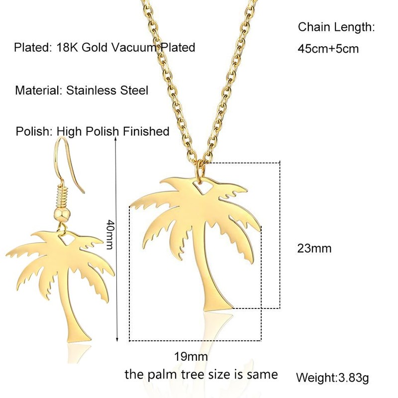 RUIZHEN Stainless Steel Tropical Palm Coconut Tree Beach Pendant Necklace